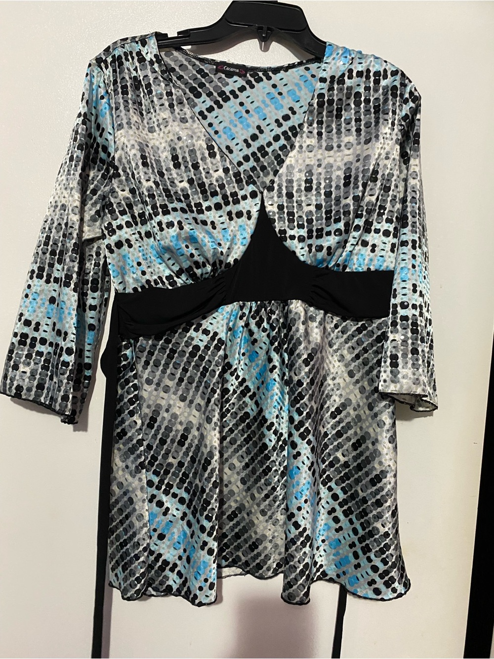 Dressy Sequin Empire Waist Tunic Top in Blue & Black